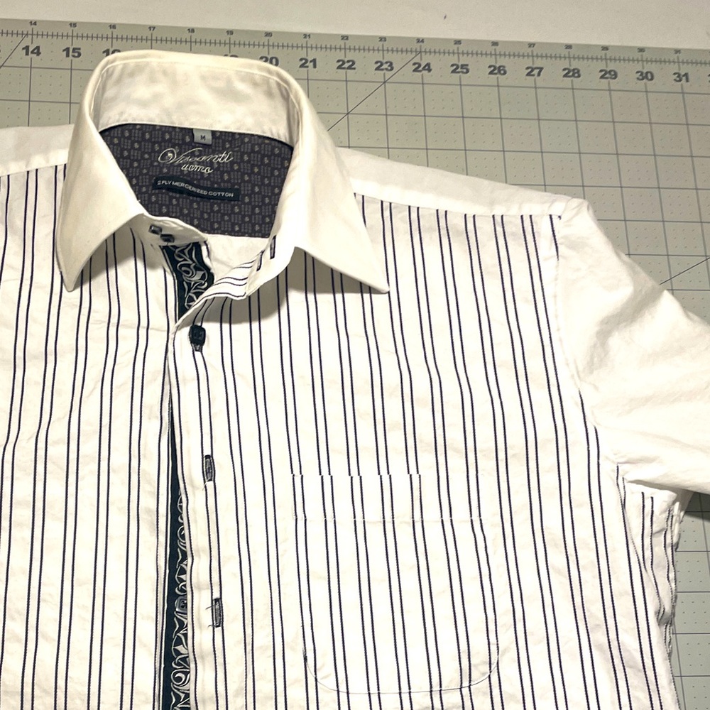 Visconti Uomo | White Long Sleeve Dress Shirt | Black Stitching Detail | Medium